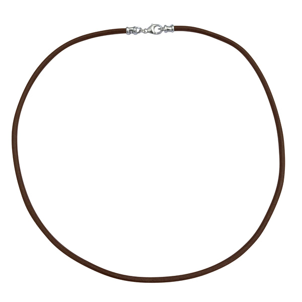 Sterling Silver 3mm Thick Brown Leather Cord Necklace