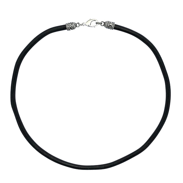 Extra Thick 5mm Wide Black Leather Cord Silver Mens Necklace