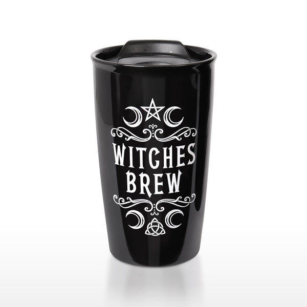 Crescent Witches Brew Double Walled Black Travel Mug by Alchemy Gothic