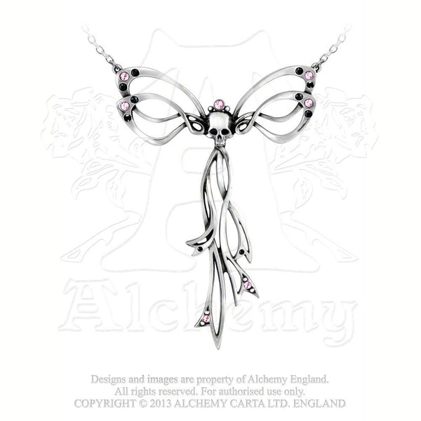 Gothic Matrimony Pink Skull Bow Necklace by Alchemy Gothic