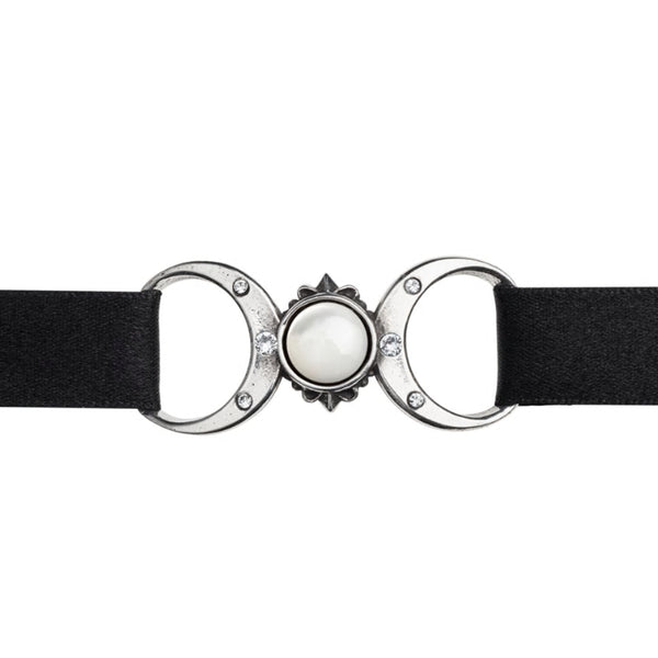 Triple Goddess Moon Pearl Ribbon Choker Necklace by Alchemy Gothic