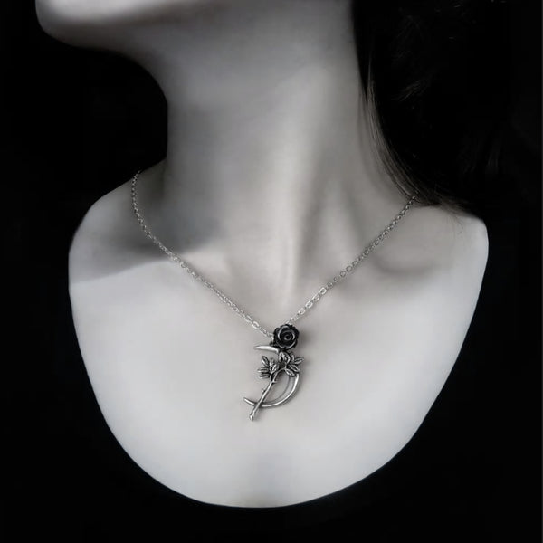 New Romance Pendant Black Rose Crescent Moon Necklace by