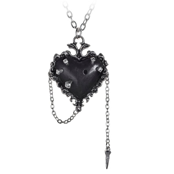 Gothic Black Heart Key Pendant Y Drop Necklace Gunmetal Chain