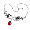 Infinite Love Necklace with Black Roses & Red Crystal Heart, Alchemy Gothic