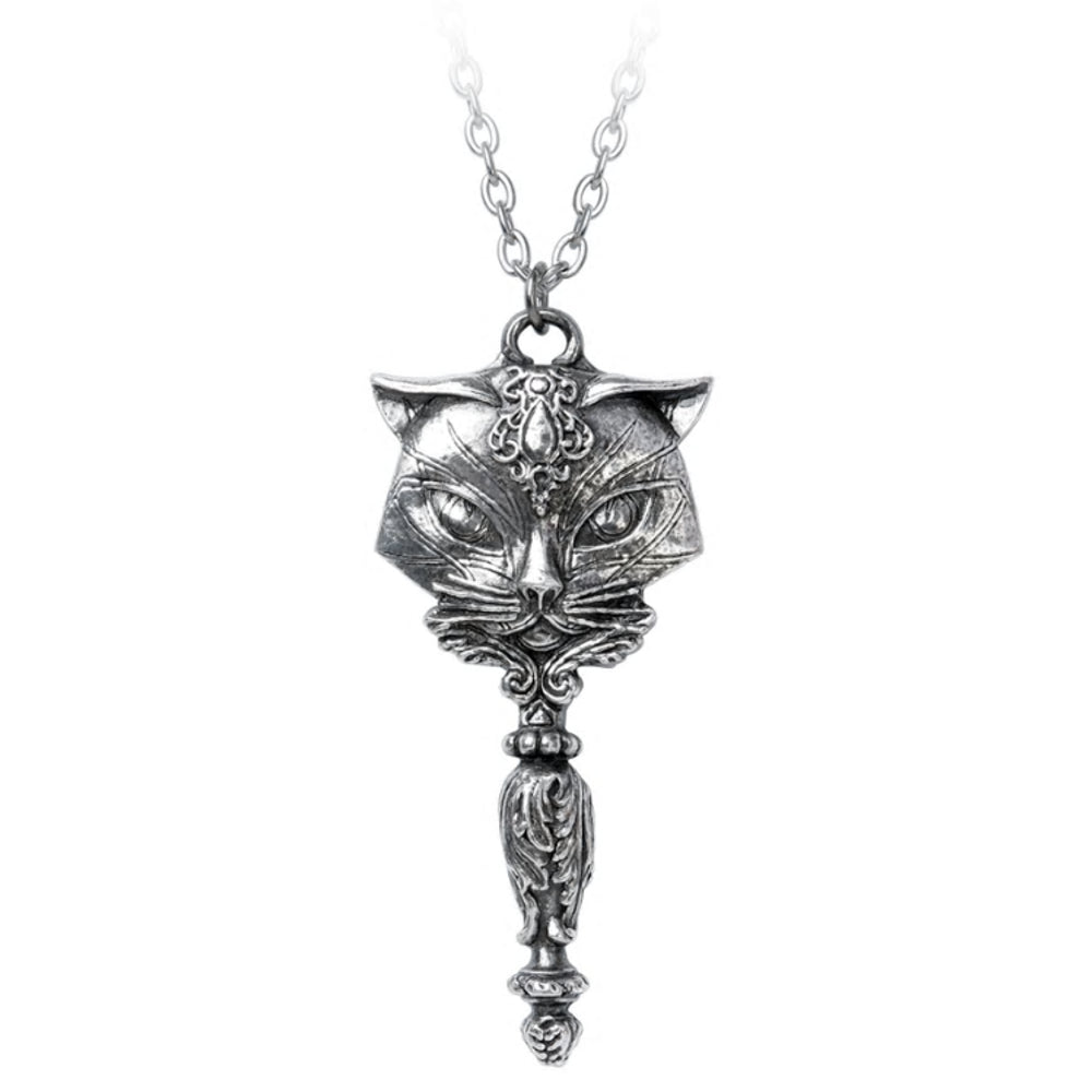 Sacred Cat Vanitas Pendant Mirror Necklace by Alchemy Gothic