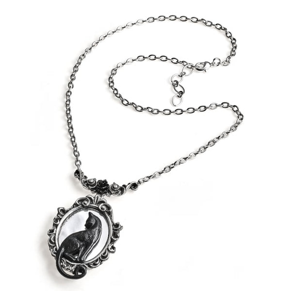 Feline Felicity Black Cat Mirror Necklace by Alchemy Gothic