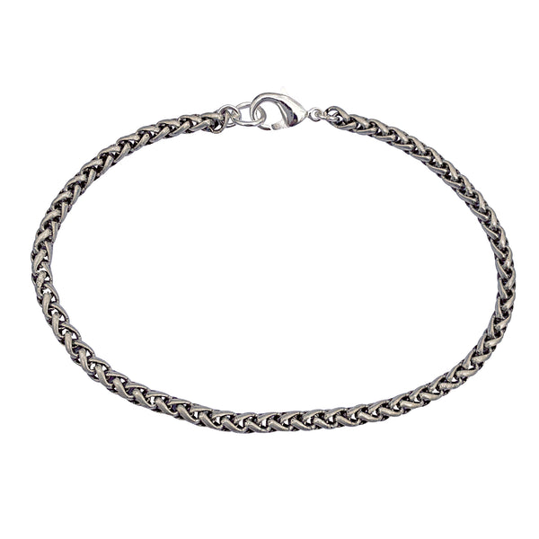 Antique Silver 3.2mm Thick Ponytail/Foxtail/Wheat Weave Chain Bracelet