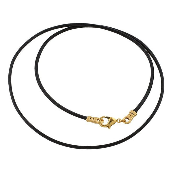 Gold Plated 1.8mm Fine Black Leather Cord Necklace