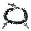 Multilayer Gothic 80s Retro Black & Gunmetal Chain Cross Charm Bracelet