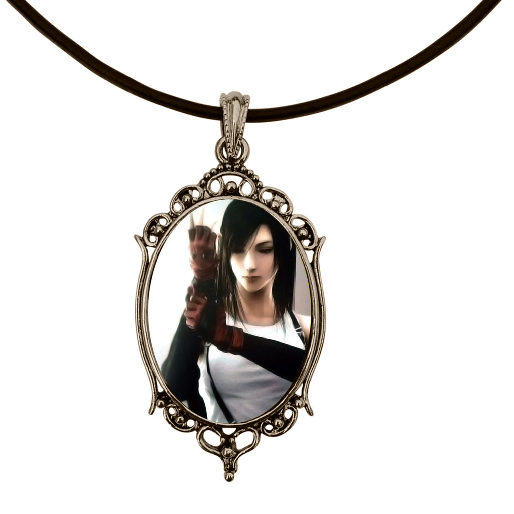 Tifa Lockhart Final Fantasy VII Video Game Antique Silver Cameo Pendant Necklace