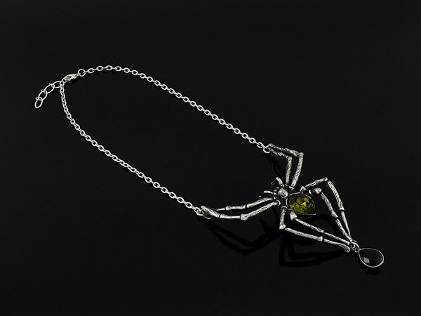 Emerald Venom Crystal Spider Necklace by Alchemy Gothic