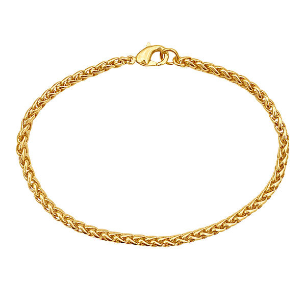 Gold 3.2mm Thick Ponytail/Foxtail/Wheat Weave Chain Bracelet