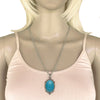 Antique Silver Turquoise Resin Cabochon Pendant on Fancy Rope Chain Necklace, 24"