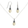 Antiqued Sterling Silver Crystal Marcasite Pearl Pendant Necklace and Earring Jewelry Set