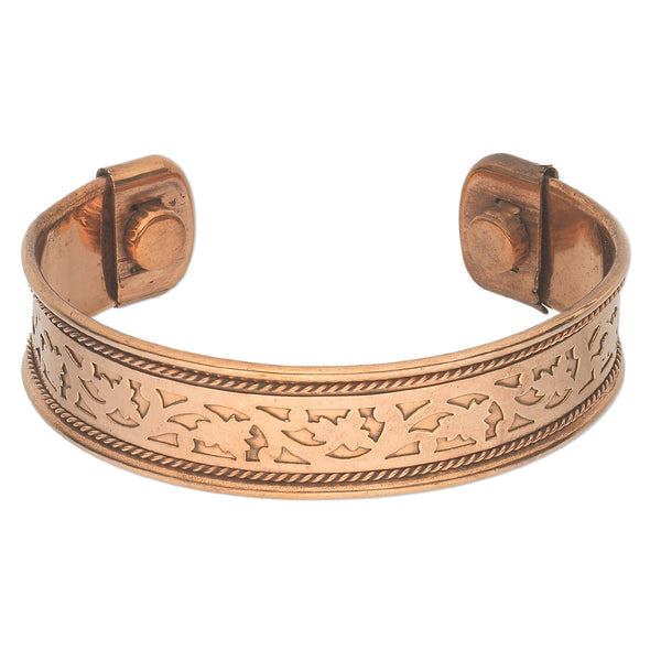 Adjustable Magnetic Pure Copper Cuff Bracelet with Floral Cutout Design