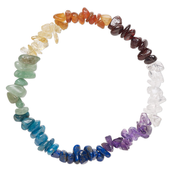 Rainbow Multi Gemstone Chip Chakra Stretch Bracelet