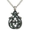 Pewter Celtic Double Dragon Pendant with Extra Large Bail, on Men's Heavy Curb Chain Necklace, 24"