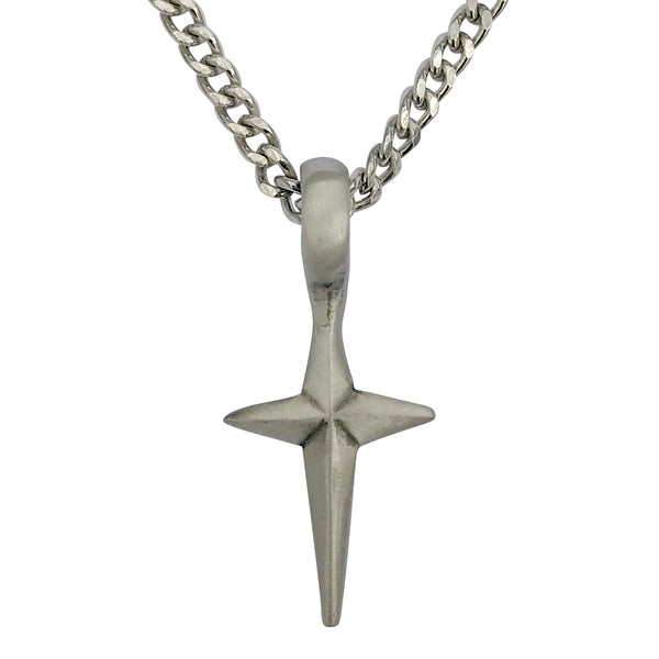 Pewter Spike Cross Pendant with Extra Large Bail, on Men's Heavy Curb Chain Necklace, 24"