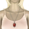 Antique Silver Red Jasper Gemstone Cabochon Pendant on Fancy Rope Chain Necklace, 24"