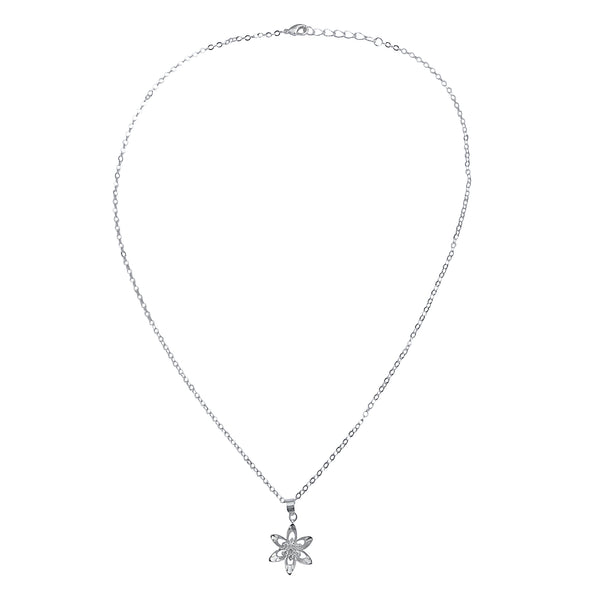 Sterling Silver Mini Cubic Zirconia Flower Pendant on Silver