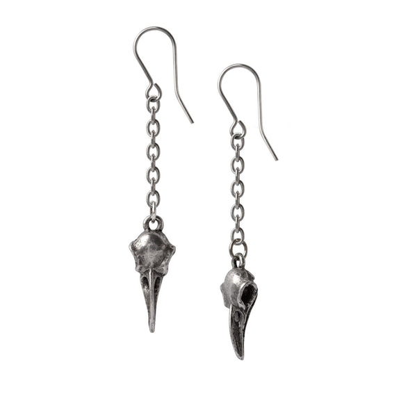 Rabenschadel Schlenker Raven Skull Dangle Earrings by Alchemy Gothic