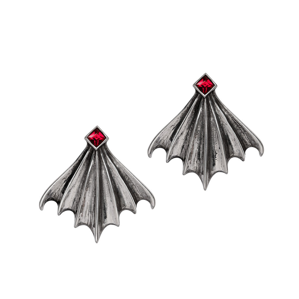 Nighttime Red Crystal Bat Wing Earrings by Alchemy Gothic