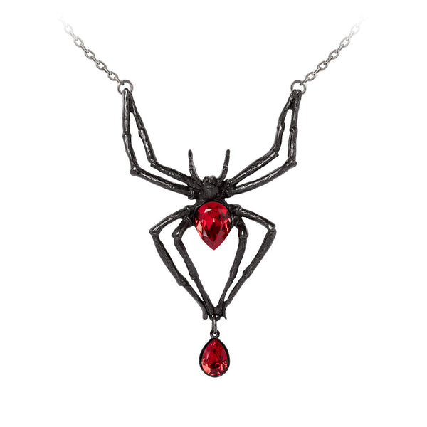 Black Widow Red Crystal Spider Necklace by Alchemy Gothic