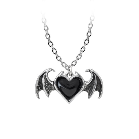 Blacksoul Bijou Black Heart Bat Pendant Necklace by Alchemy Gothic