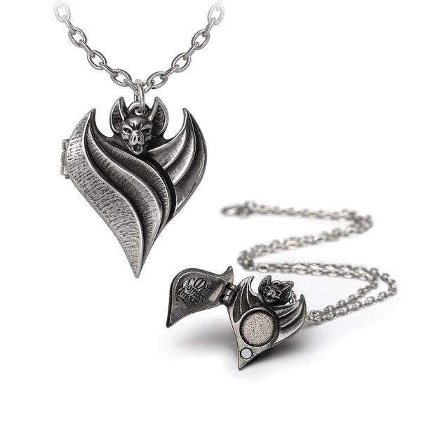 Darken Heart Bat Locket Pendant Necklace by Alchemy Gothic