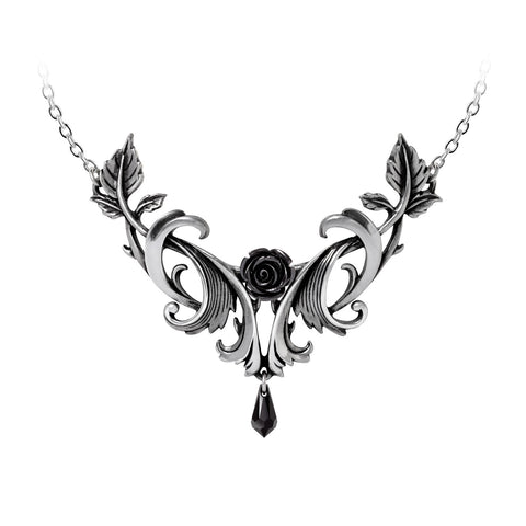 Baroque Black Rose Crystal Pendant Necklace by Alchemy Gothic