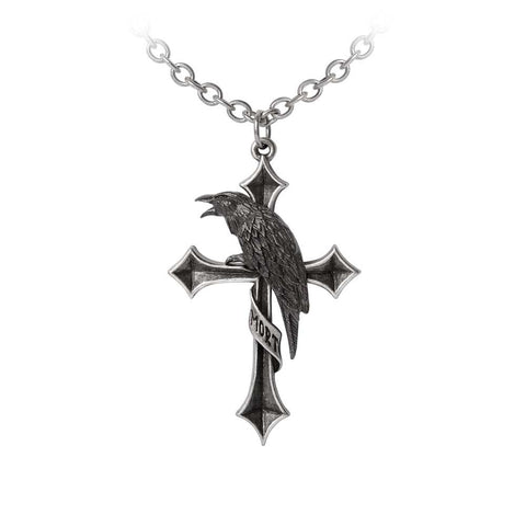 Crus Corvis Raven Cross Pendant Necklace by Alchemy Gothic