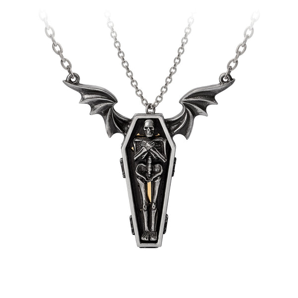 Undying Homage Winged Coffin Skeleton Couples Necklaces by Alchemy Gothic