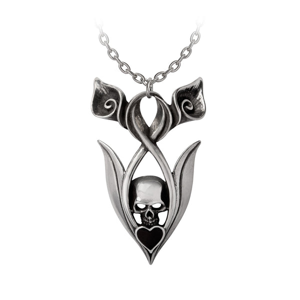 Eternal Peace Skull Lily Heart Pendant Necklace by Alchemy Gothic