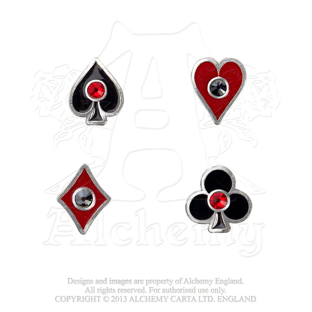 Aces Up Card Suit Stud Earrings by Alchemy Gothic