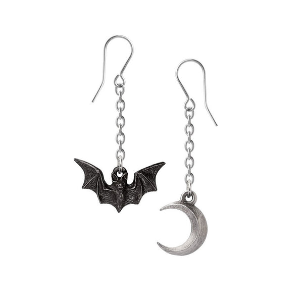 Lunatious Bat and Moon Dangle Earrings by Alchemy Gothic