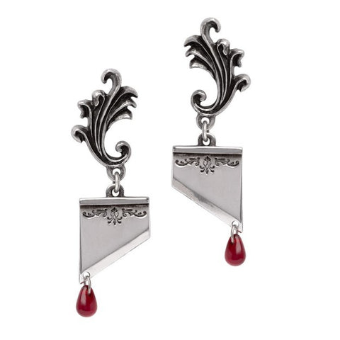 Marie Antoinette Red Crystal Guillotine Earrings by Alchemy Gothic