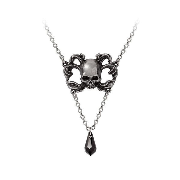 Sweet Death Skull and Black Crystal Pendant Necklace by Alchemy Gothic