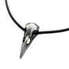 Large Silver Raven Skull on Thick Black Leather Necklace Cord - 22 inches