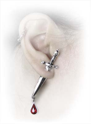 Cesare's Veto Ear Stud Red Crystal Knife Earring by Alchemy Gothic