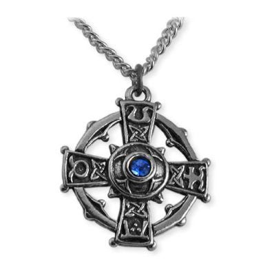 Raith Gras Blue Crystal Cross Necklace