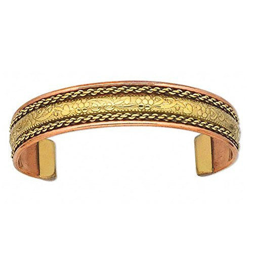 Brass Flower Inlay Copper Cuff Bracelet