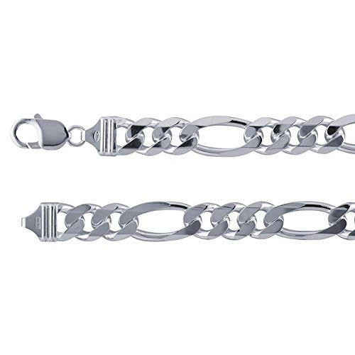 11.6mm Diamond-Cut Figaro Sterling Silver Mens Necklace Chain - 24 inches