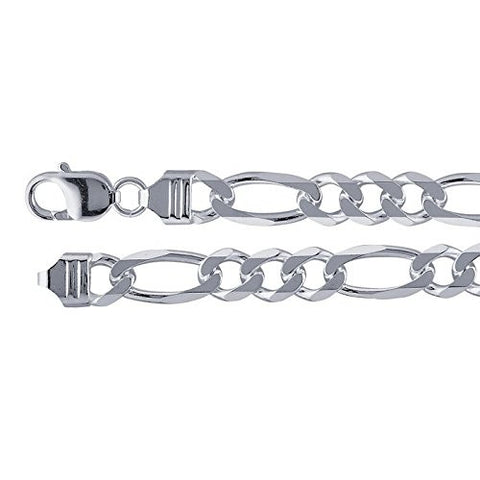8.1mm Diamond-Cut Figaro Sterling Silver Mens Necklace Chain - 24 inches
