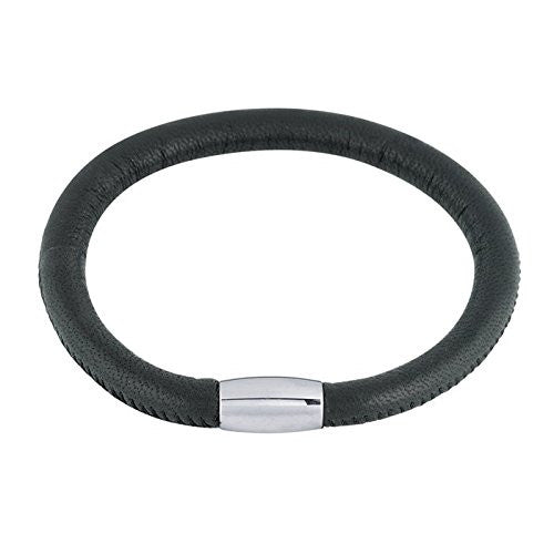 Black Italian Nappa Leather Mens Bracelet with Steel Magnetic Clasp