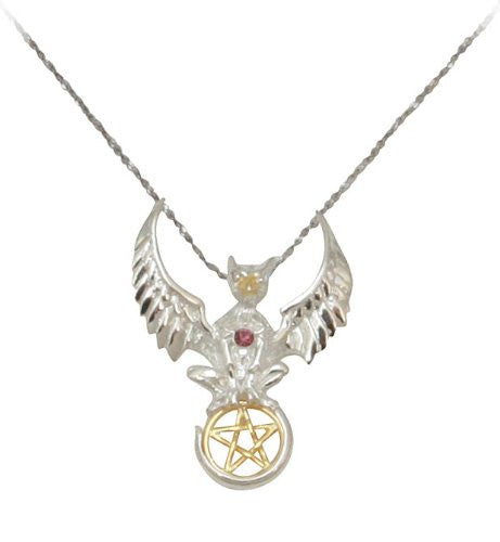 Griffin Pentagram Sterling Silver and Gold-tone Pendant Necklace