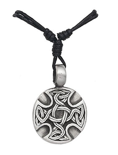 Mens Pewter Celtic Cross Circle Shield Pendant on Adjustable Necklace Cord