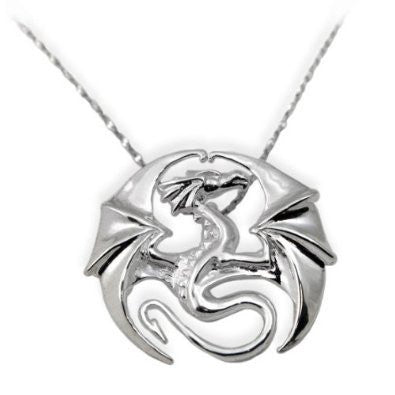 Draco Dragon Circle Sterling Silver Pendant Necklace