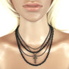 Multilayer Gothic 80s Retro Black and Gunmetal Chain Fashion Necklace with Cross