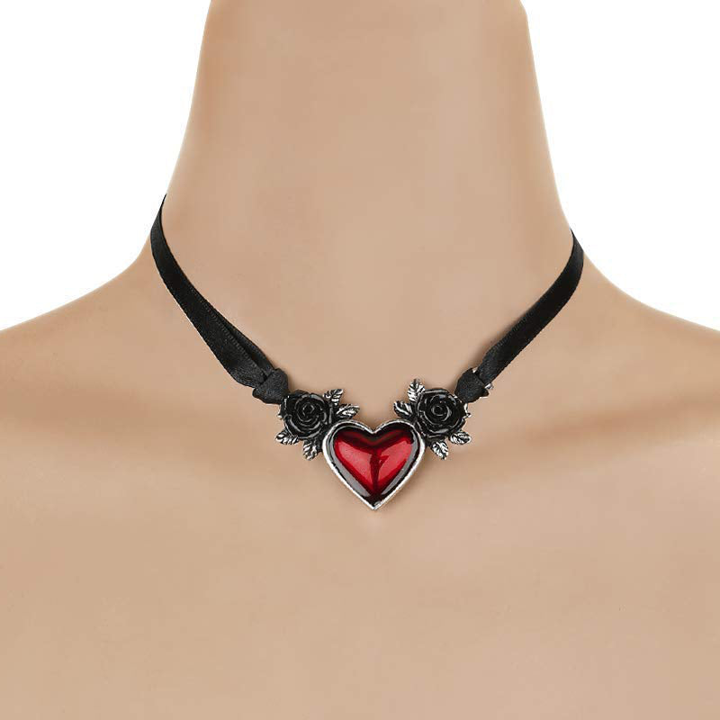 Black Rose Necklace, Red Heart Pendant, Glass Cameo Necklace, Gothic  Victorian, - Walmart.com