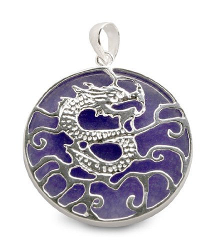 Purple Jadeite Dragon Sterling Silver Pendant